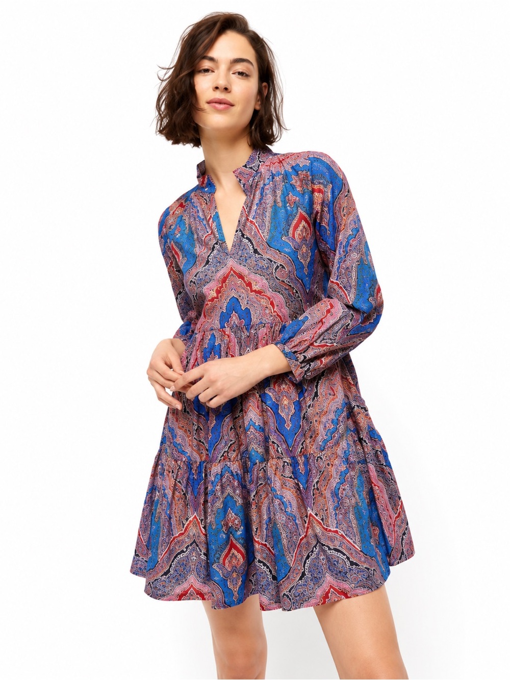 J. Crew Tiered Dress Poplin Rebecca Ratti Mediterranean Holiday Paisley Large